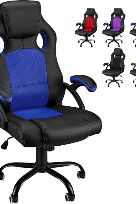 Chaise de Bureau Ergonomique Fauteuil de Bureau Dossier Inclinable Chaise d'ordinateur Hauteur Réglable Fauteuil Gamer Siège Pivotant à roulettes(Bleu)