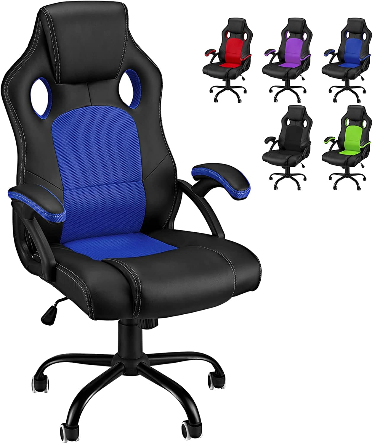Chaise de Bureau Ergonomique Fauteuil de Bureau Dossier Inclinable Chaise d'ordinateur Hauteur Réglable Fauteuil Gamer Siège Pivotant à roulettes(Bleu)