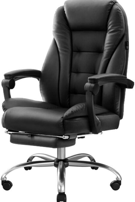 Chaise de Bureau avec Dossier et Coussin Ergonomiques, Fauteuil en Similicuir avec Fonction Inclinable, Siège Pivotant pour Maison ou Bureau