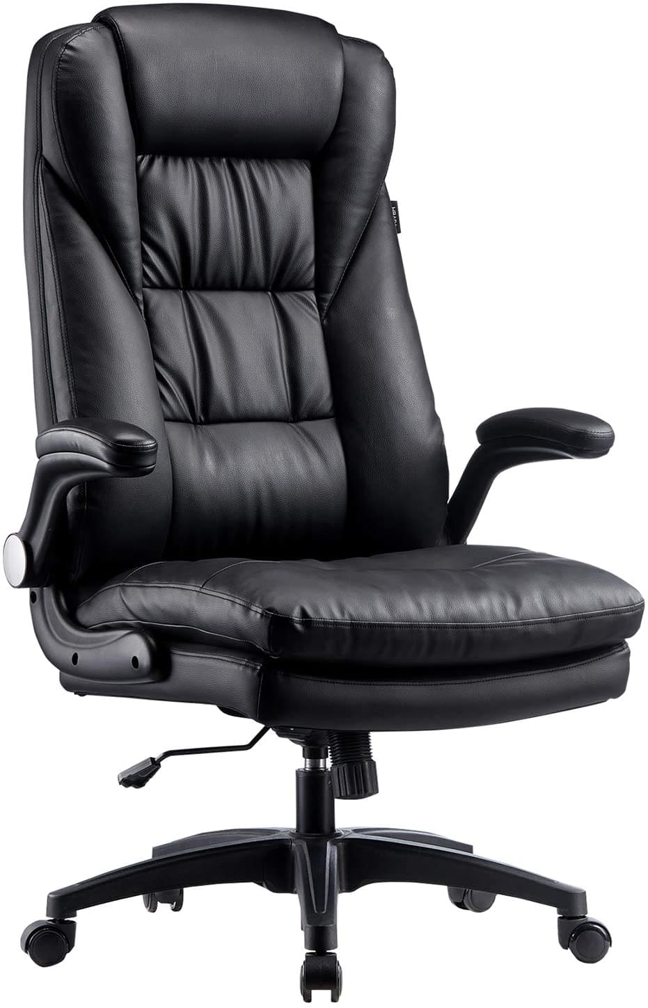 Chaise de Bureau en Similicuir, Fauteuil de Bureau Ergonomique, Siège Exécutif Inclinable, avec Accoudoirs Pliables, Dossier Haut et Appui tête, Noir