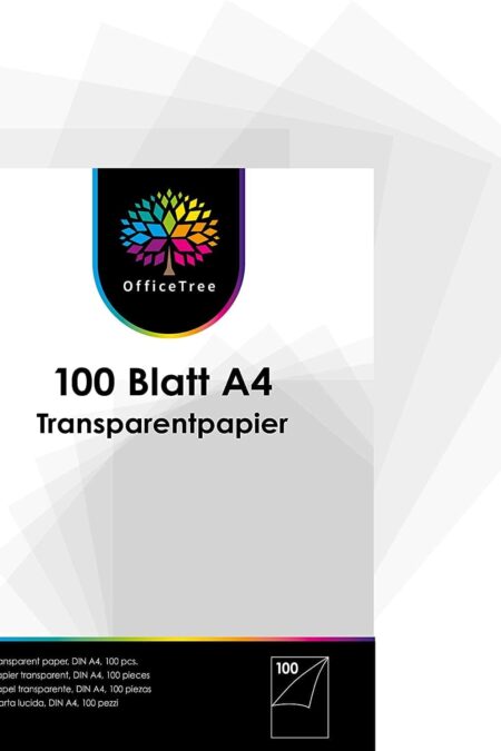 OfficeTree Papier Calque A4 100 Feuilles - 100 g/m² Qualité Premium pour Dessiner, bricoler - Impression Recto-Verso