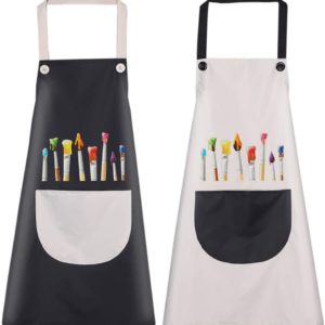 Tablier Enfant, 2 Pièces Tablier Enfants avec Poches, Tablier Peinture Enfant, Réglables Kids Tablier de Chef pour Garçons Filles Artisanat Peinture Cuisine Coloriage, Vert et Jaune(8-12 Ans)